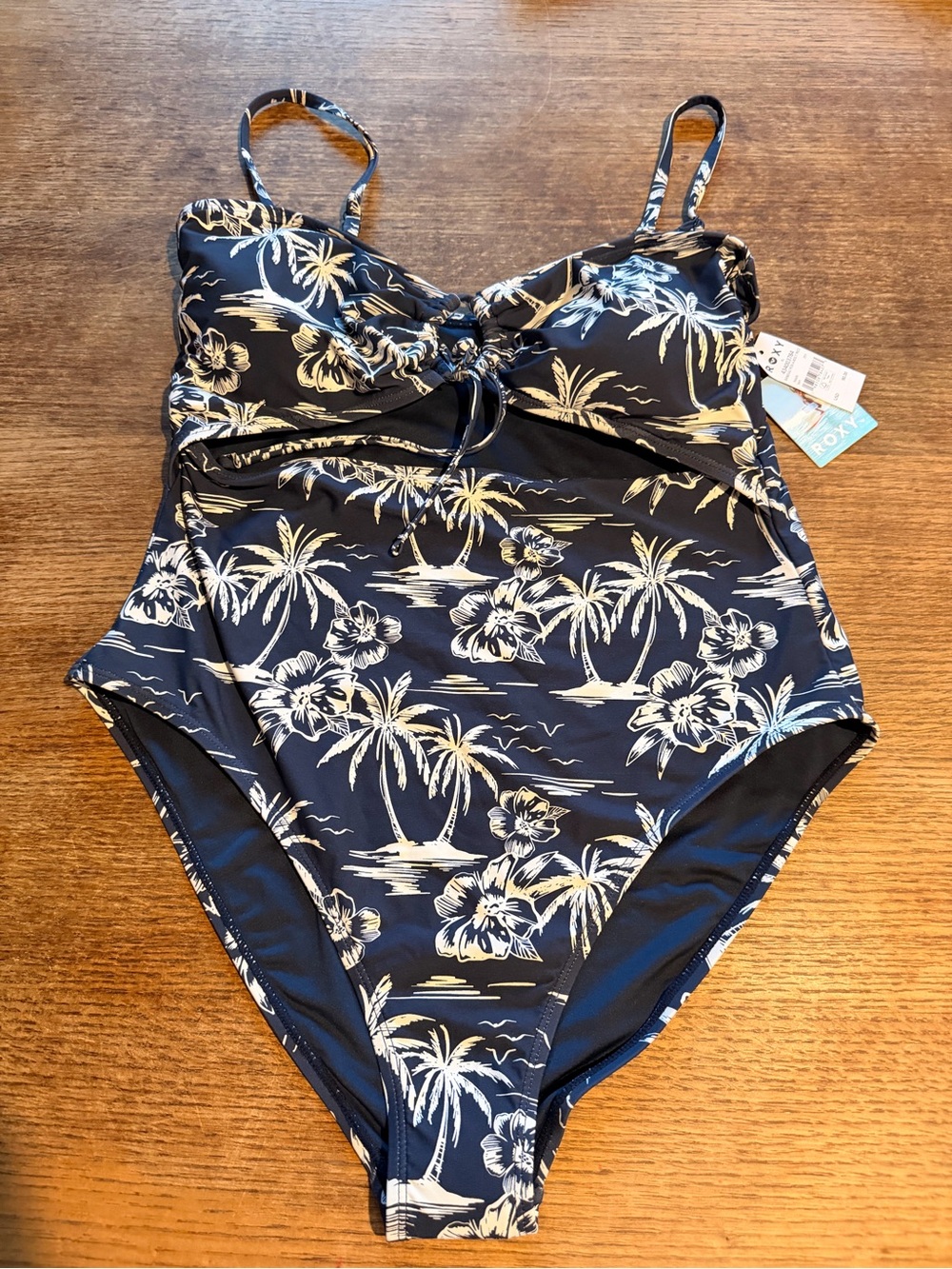 Roxy Navy One-Piece Swimsuit with White Tropical Print